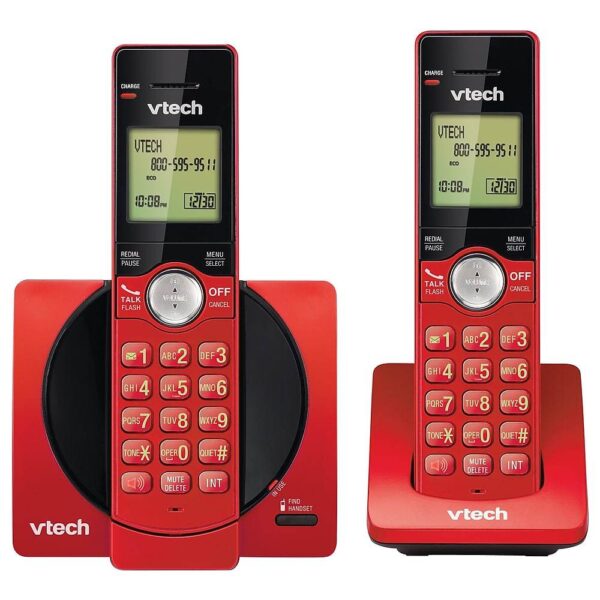 vtech 2 Handset Cordless Phone System Red with Caller ID/Call Waiting CS6919-26