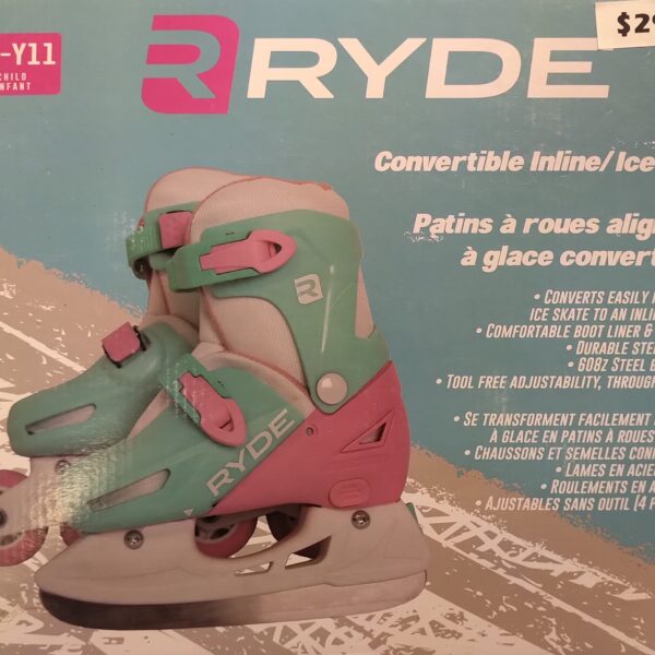 RYDE Inline Skates/Convertible Ice Skates Size Y8-Y11 
